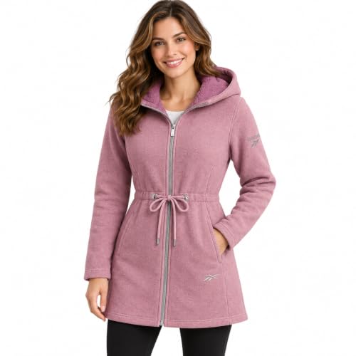 Image of Reebok Womens Fleece Jacket Midweight Sherpa-Lined Hooded Long Length Coat