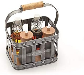 KitchenCraft Industrial Kitchen Vintage-Style Metal Condiment Holder with Wooden Handle, 23 x 15.5 x 28 cm (9" x 6" x 11")