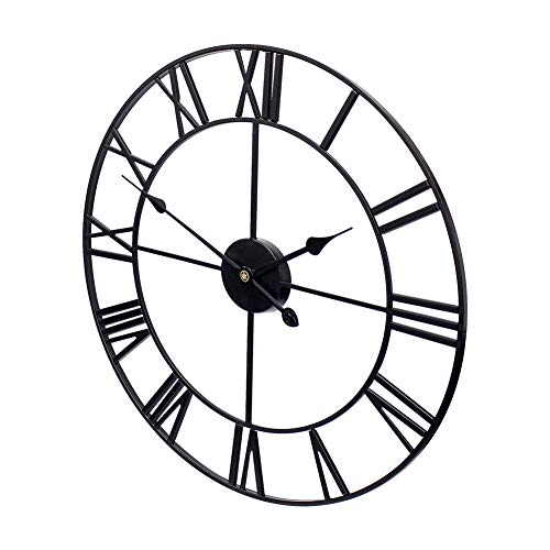 Little Kuku 32 Inch Farmhouse Large Wall Clock European Retro Clock With Roman Numerals, Metal Vintage Decorative Big Oversized Wall Clock For Home/Loft/Living Room/Kitchen, Black #TOP2