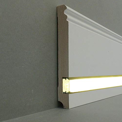LEDLicht - Battiscopa e battiscopa Neuss Berliner, profilo 145 x 19 mm, MDF laminato 719.145L, battiscopa professionale, con copertura bianca, colore: Bianco