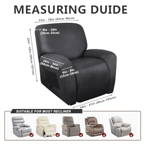 Image of ANARACHON Leather Look Recliner Chair Covers Stay in Place 4-Piece Recliner Slipcovers for Reclining Chair Furniture Protector Spandex Fabric Washable (X-Large, Dark Gray)