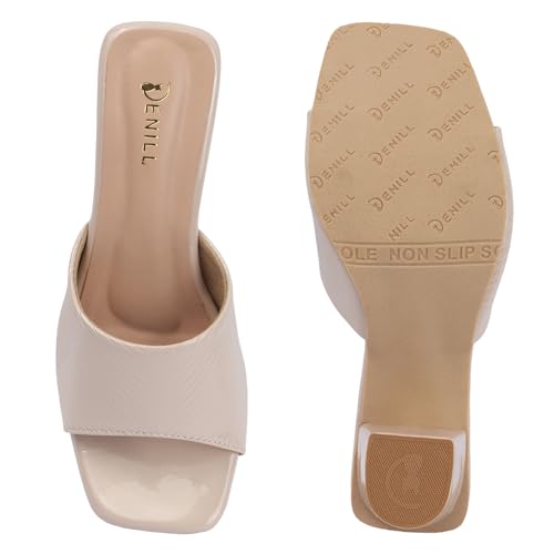 Image of Denill Women's Slip-On Heeled Sandals Square Toe, Textured Upper & Non-Slip Sole
