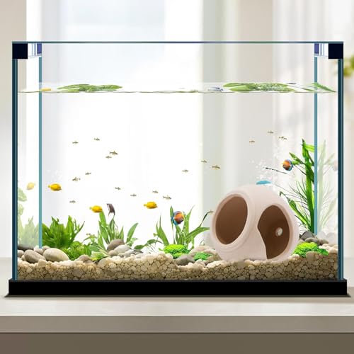 Image of AnRui Fish Tank Hideout Ceramic Jar Aquarium Decorations Cave Cute Jar with a Hole Aquarium Accessories Decor Ornaments for Cichlid, Small Fish, Shrimp to Play Hide Breed Habitat, Apricot