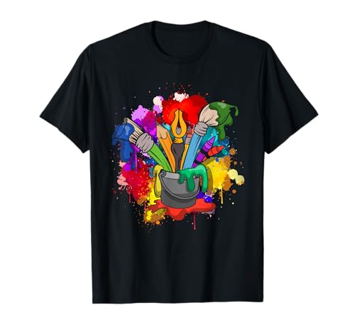 Zeichnen Maler Künstler Pinsel Buntes Kunst T-Shirt