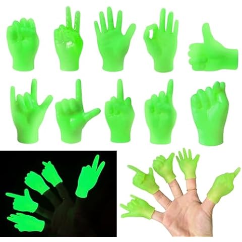 10PCS Mini Luminous Hands for Cats, Glow-in-the-Dark Tiny Hands Miniature Finger Puppets, Cat Paws Mini Gloves Funny Pet Interactive Toys, Stretchable Rubber Little Human Hands for Kittens & Puppies Cover