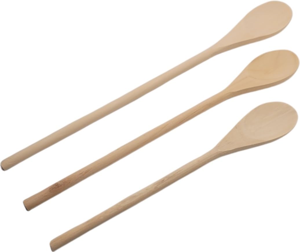 Juego de 3 cucharas para mezclar de madera con mango largo – 25,4 cm, 30,5 cm y 35,5 cm de largo