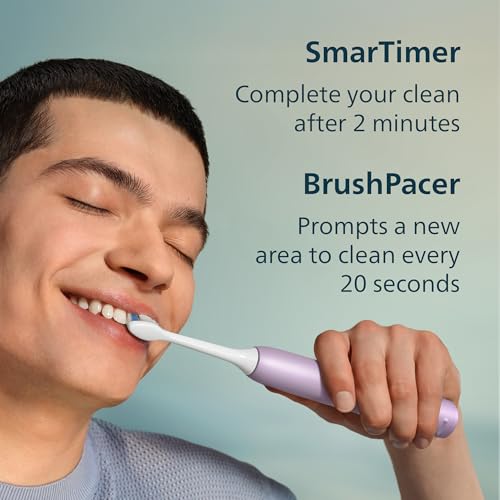 Philips Sonicare série 4100 – Brosse à dents électrique sonique, capteur de pression, 4 réglages, fonction EasyStart, SmarTimer, 21 jours d’autonomie, coloris lilas, modèle HX4042/47, [Nouveau]