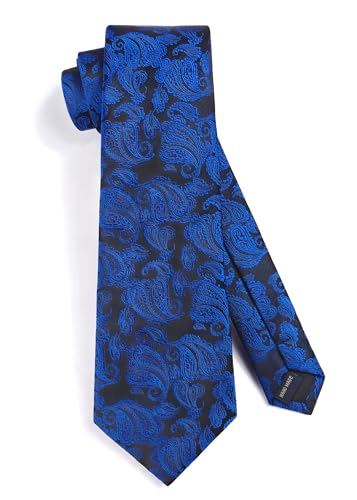 Image of HISDERN Ties for Men Paisley Floral Mens Ties and Pocket Square Cufflinks Set Classic Business Necktie Handkerchief