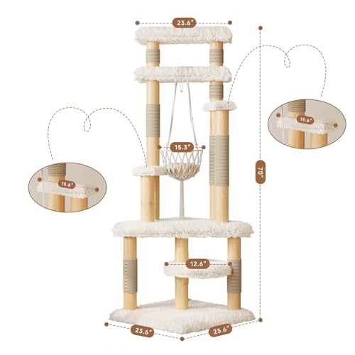 Árbol para gatos en madera maciza moderna de 70 pulgadas, blanco miniatura 5