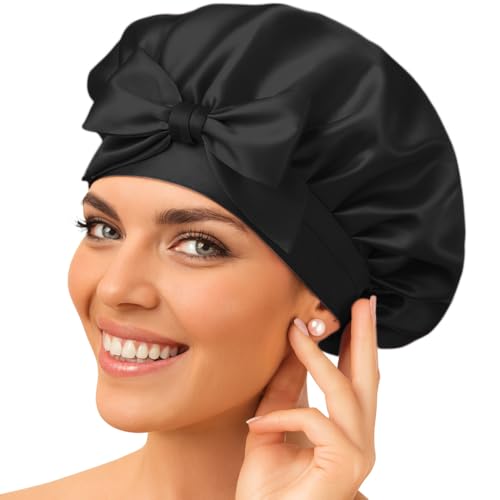 Seidenhaube zum Schlafen – Schlafhaube aus 100% Maulbeerseide, atmungsaktive und anpassbare Schlafmütze, Silk Bonnet, Haarhaube für die Nacht mit elastischem Band