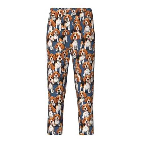 Beagle Dog Print Snug Plaid Pajama Pants Adjustable Elastic Waistband Practical Side Pockets Enjoy