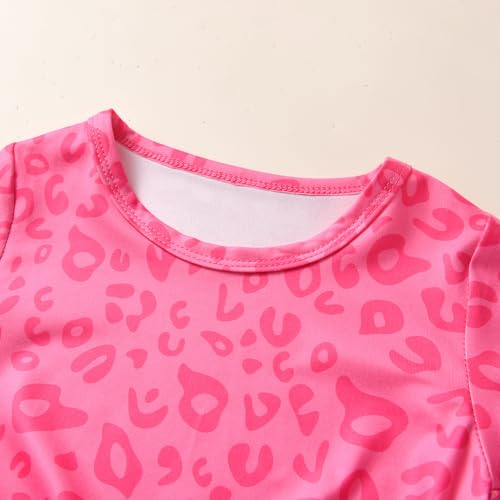 Image of Toddler Baby Girl Outfits Short Sleeve T-shirt + Flared Pants 2 Pieces Summer Kids Casual Leopard Print Set 1-7 Years