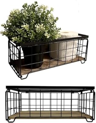 HUA HUALINK Metal Wire Storage Basket Bin for Toilet Paper, Coffee Pod cups, Towel, Shampoo, Toilet Tank Tray Decor Box, Kitchen basket for Countertop Cabinet, Bathroom Organizer- Black