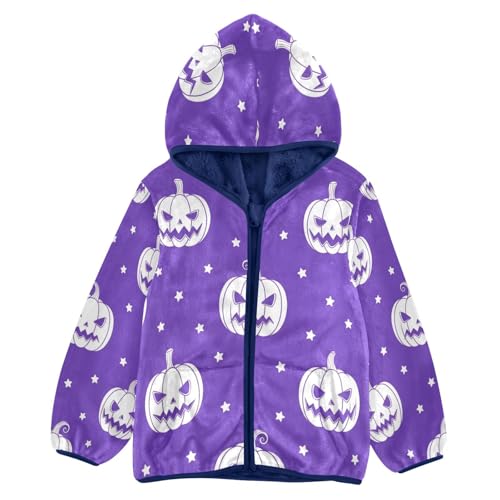 Halloween Pumpkins on Purple Toddler Fleece Jacket Girl Boys Hooded Fleece Jacket Coat Warm Outwear Zip-up 3-10T