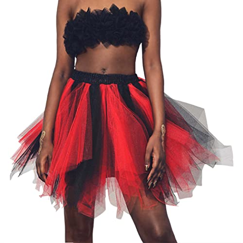 Mayelia Falda de tutú con capas de tul faldas hinchadas de baile para mujeres y niñas, Rojo+Negro, 40W regular Cover