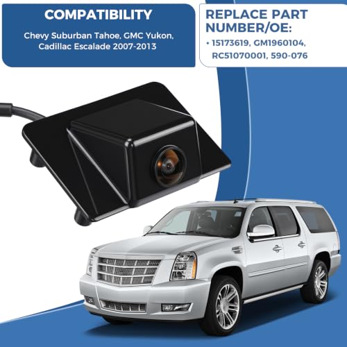Image of Rear View Backup Reverse Camera Fit for Chevy Suburban 1500 2500 Tahoe GMC Yukon XL Cadillac Escalade 2007-2013, Replace 15173619, GM1960104, RC51070001, 590-076