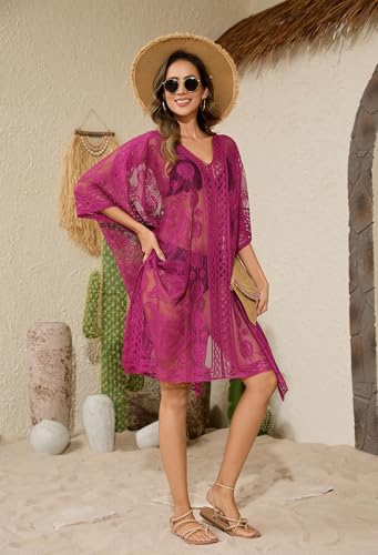 Image of Sexy Elegant Lace Beach Cover Up for Women, Bathing Suit Cover Up, V-Neck Swimsuit Coverup for Poolside, Seaside and Party