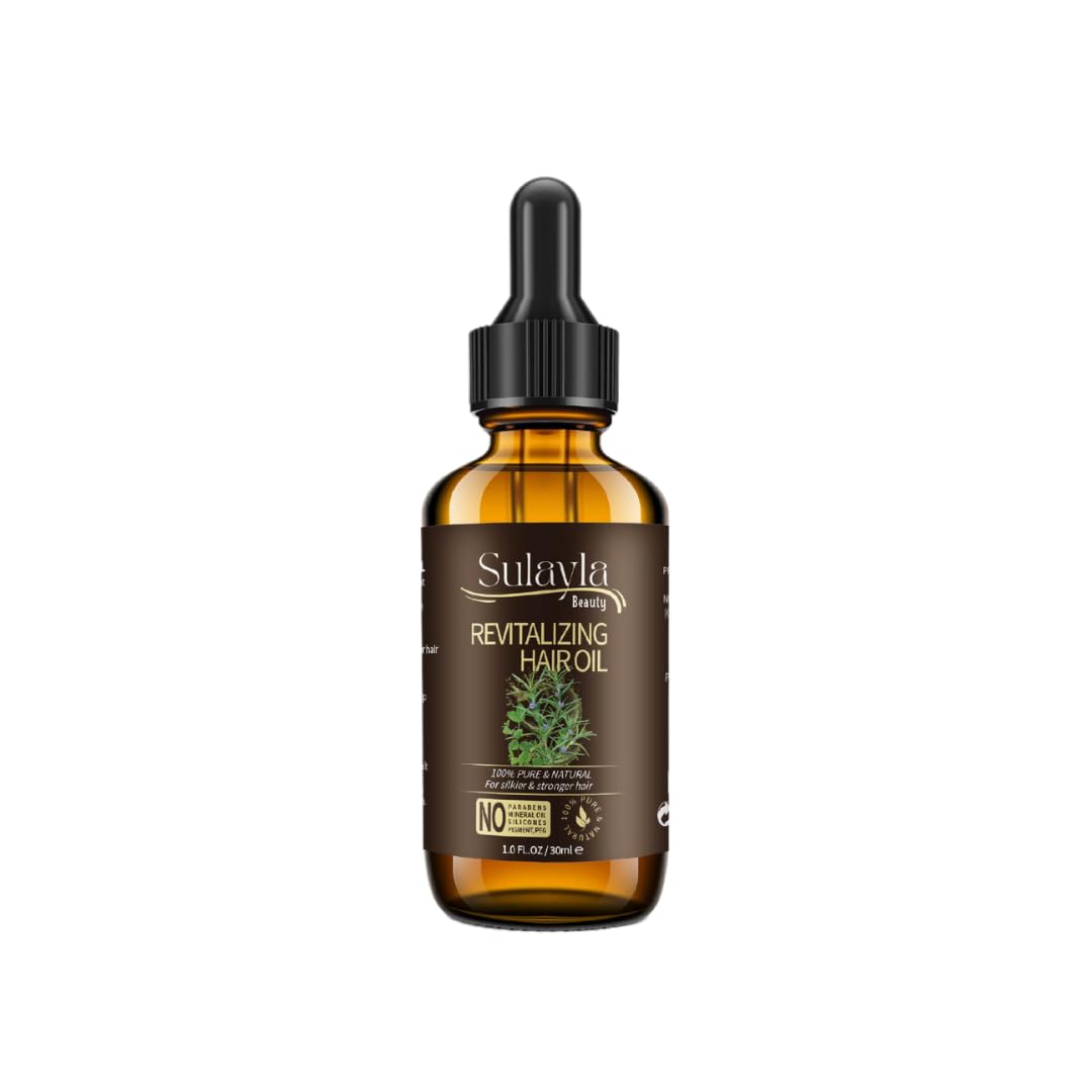 Sulayla Beauty Revitalizing Hair Oil -100% Pure and Natural for Silkier stronger Hair - Contains Rosemary and Peppermint Oil - 30ml