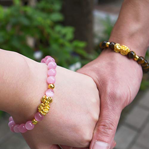 Feng Shui Pi Xiu Bracelet Wealth Luck Bracelet, Natural Tiger Eye Stone And Pink Opal Couples Bracelet To Make The Love Smooth, Attract Wealth And Good Luck (2 Pieces Feng Shui Pi Xiu Bracelet) #TOP5