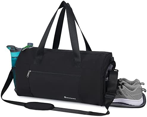 Gym Bag Sports Duffel Bag with Wet Pocket and Shoe Compartment for Men Women Travel Holdalls for Weekend Overnight Swimming Hospital Basketball, Black (Upgraded Pockets)