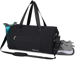 Gym Bag Sports Duffel Bag with Wet Pocket and Shoe Compartment for Men Women Travel Holdalls for Weekend Overnight Swimming Hospital Basketball, Black (Upgraded Pockets)
