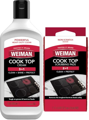 Comparison: Best Cleaner For Induction Cooktop 5 Weiman Ceramic and Glass Cooktop Cleaner - Heavy Duty Cleaner and Polish (10 Ounce Bottle and 3 Scrubbing Pads)