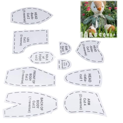 Tissting 10 Padrões de Costura de Urso, Conjunto de Réguas de Modelo de Urso, Ferramentas de Acolchoamento Acrílico, Kit Reutilizável de Padrão de Modelo de Urso de Memória (M 12 Polegadas)