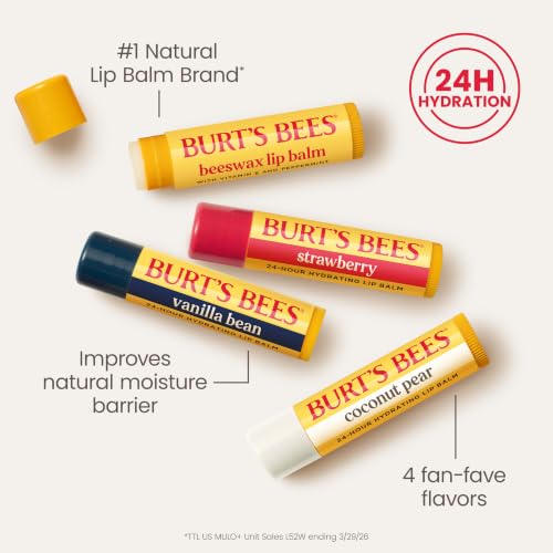 Image of Burt's Bees Lip Balm, Classic Flavor Pack, 0.15 oz., 4 Tubes | Four Flavors, Lip Moisturizer with Beeswax, Tint-Free, Natural Origin Conditioning Treatment, Easy to Take Anywhere