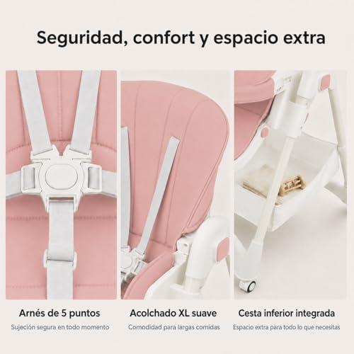 Miniatura 5 de Almar Baby Trona De Bebe Evolutiva, Plegable, Elevable Y Reclinable Con Bandeja Extraible Color Rosa