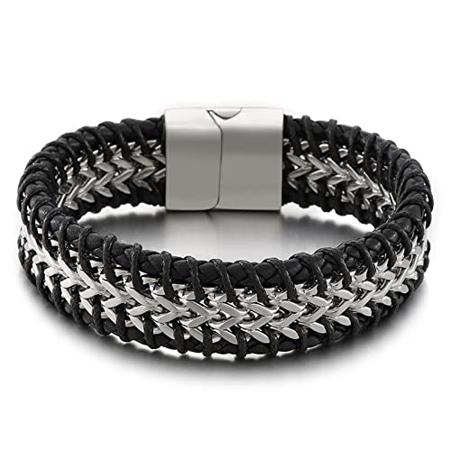 Bracelet punk en cuir et acier inoxydable idéal pour affirmer son style au quotidien