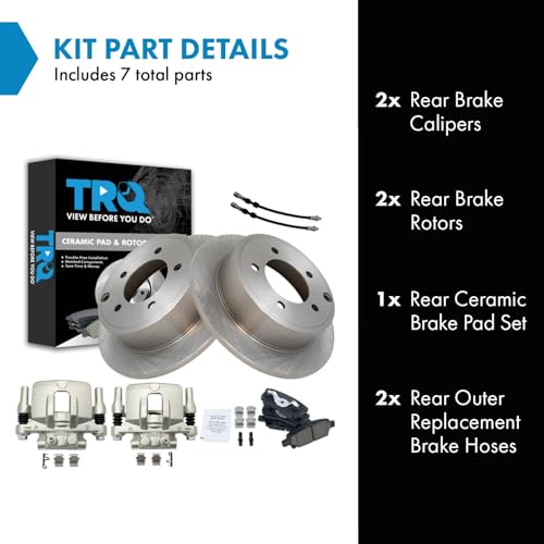 Image of TRQ Rear Brake Pad and Rotor Set Ceramic Rotors Calipers Compatible with 2011-2014 Chrysler 200 2007-2010 Sebring 2008-2014 Dodge Avenger 2007-2017 Jeep Compass Patriot