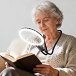 Hands Free Magnifying Glass with Light 5X 10X - 3 Color LED Gooseneck Magnifier for Reading Small Prints, Low Vision Seniors 3-in-1 Handheld, Neck-Worn & Desktop with Cleaning Cloth & Storage Pouch