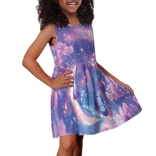 doginthehole Girls Casual Dress Summer Sleeveless Sundress Swing Pleated Beach Holiday Dress 2-14Y4