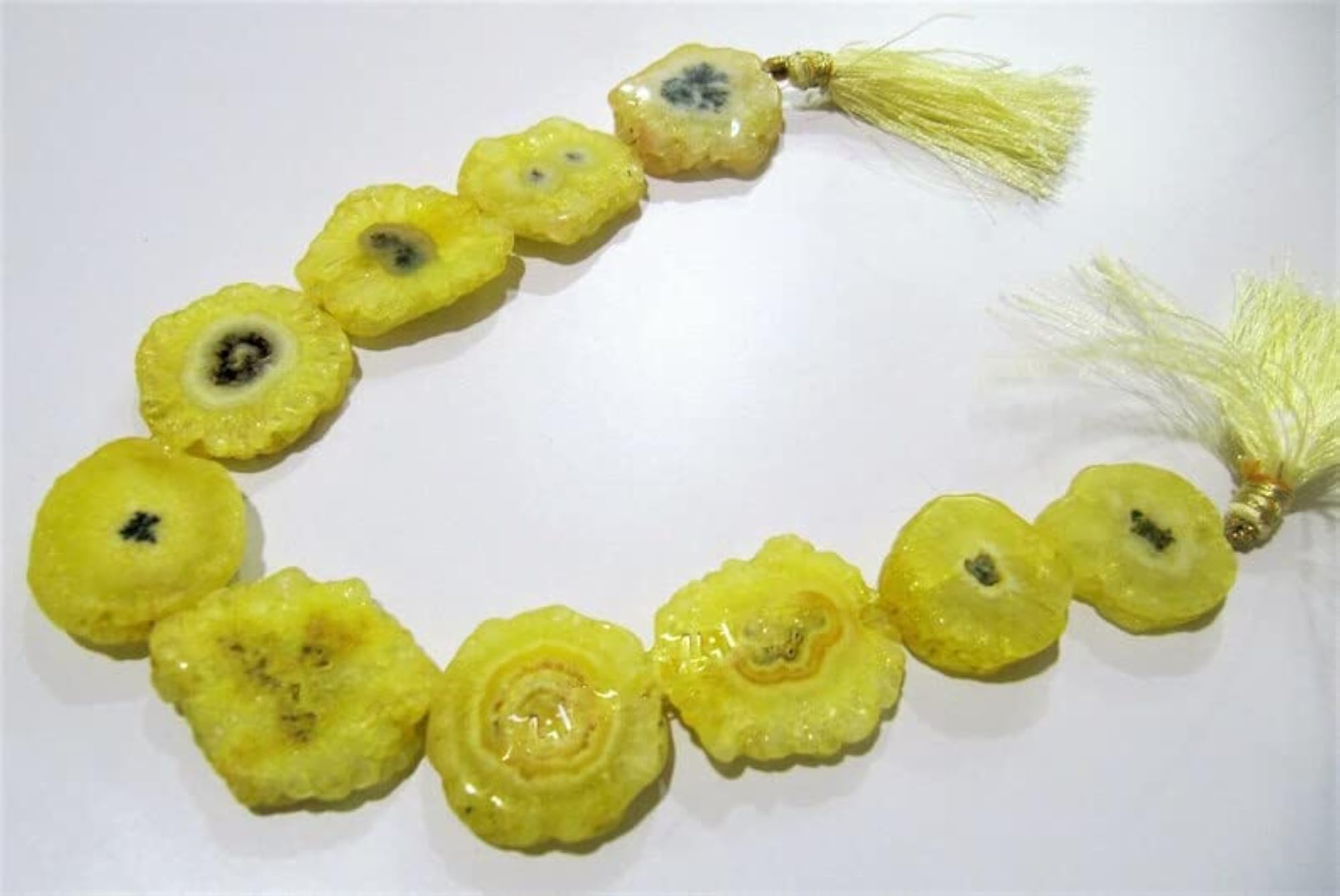 Unisex 8 Inch Lemon Color Solar Quartz Coin Shape Stones