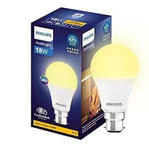 Philips 18w LED Bulb |AceBright High Wattage LED Bulb|Base: B22 Light Bulb for Home | Golden Yellow, Pack of 1