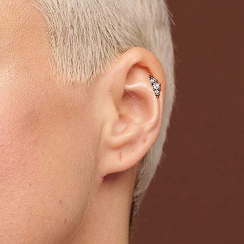 Pierced Owl 16Ga G23 Implant Grade Titanium Threadless Push-In Triple Cz Crystal And Ball Clusters Cartilage Helix Ear Lobe Barbell Stud (Aurora Borealis) #TOP3