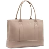 LOVEVOOK Laptop Bag for Women, 15.6 inch Computer Work Tote Bag, Waterproof Leather Shoulder Bag, Large Capacity Business Handbag, Office Briefcase for Gift, Travel, Teacher, Nude