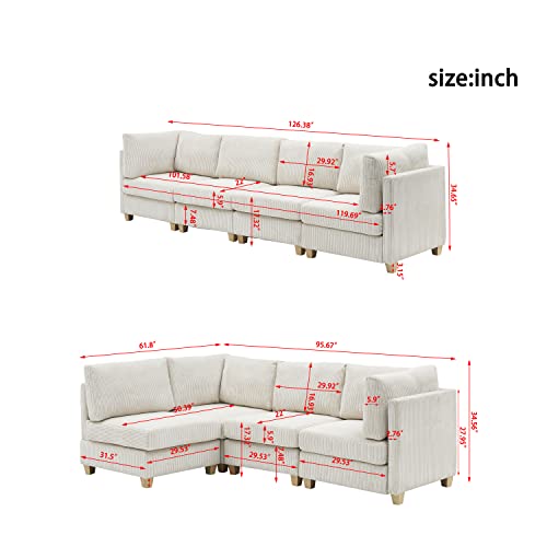 FANYE Modern Free Combinable Convertible Modular Sectional Sofa Couch W/Wood Legs and 2 Pillows for Home Apartment Office Living Room,Comfy Corduroy Upholstered Deep Seat Sofa&Couch for 4