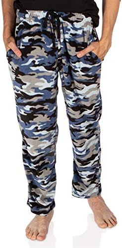 DG Hill Men’s Plaid Microfleece Pajama Pants with Pockets, Blue Camo PJs