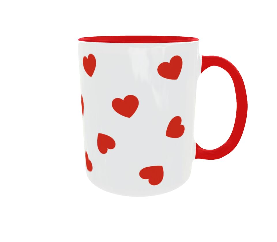 C&P taza corazones blanco brillo con asa e inteior rojo 350 ML (Asa Roja)