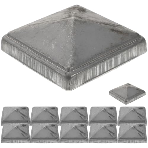 CLISPEED Tapas para Postes de Cerca de Metal 12 Unidades, Accesorio para Poste Cuadrado 80x80 Mm, Cubierta Piramidal Decorativa, Protector Resistente para Barandillas y Vallas Exteriores