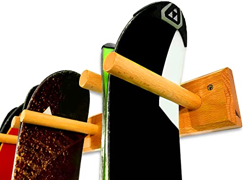 Rinoo Wall Mounted Wood Ski Rack - 2 Pairs Of Skis, Ski Holder, Home And Garage Ski Storage #TOP1