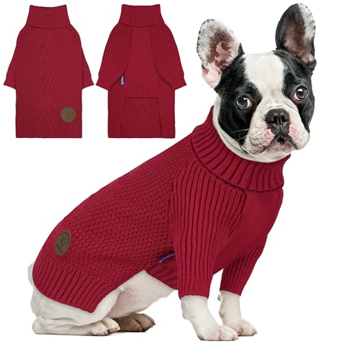 cyeollo Dog Sweater Pullover Turtleneck for Dogs Girl, Classic Knitwear Fall Winter Cold Weather Pet Clothes Warm Pet Apparel Small Medium Large Dog Sweaters, Burgundy M