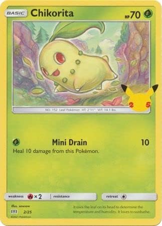 Chikorita 2/25 Non-Holo Pokemon Card (McDonalds Collection 2021) + 1x TitanCards® Toploader