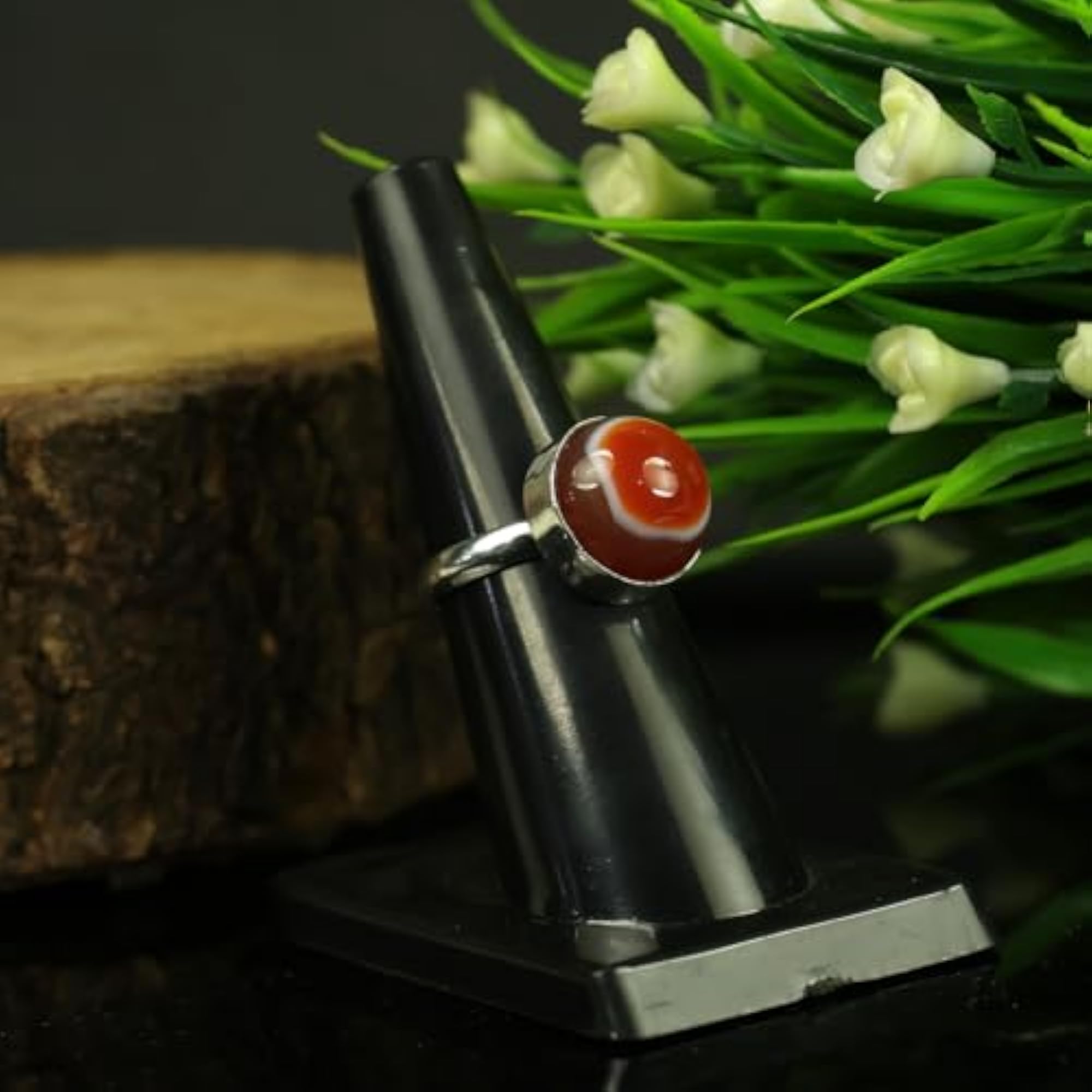 Certified Red Botswana Agate Adjustable Gemstone Ring