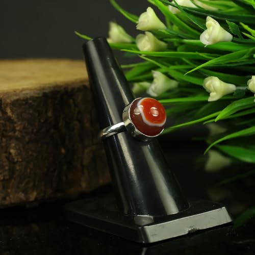 Image of Reiki Crystal Products Certified Red Botswana Agate Sulemani Hakik Ring Natural Crystal Adjustable Gemstone Ring for Unisex