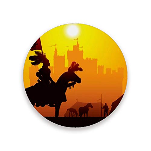 ZHONGJI Coasters Drinks absorbent Made of Ceramic Round Cup Mat Pad Home Kitchen 39 Inch Size Fit All Cups ﻿Equestrian Knight Castle On The Background Coasters Drinks