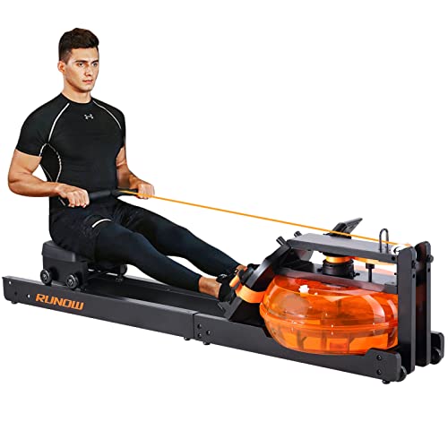 RUNOW Water Rowing Machine, Wood Water Rower with LCD Monitor Water Resistance Wooden Rower Machine for Home Use 300 350 LBS Capacity (Black)