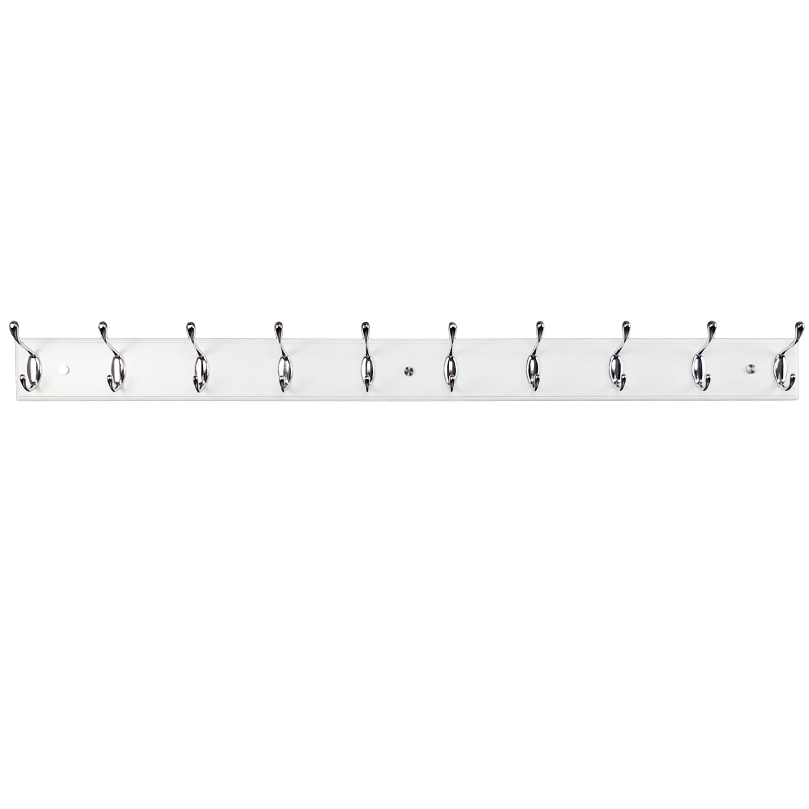 Appendiabiti da parete in legno con 10 ganci, 95 cm, bianco, robusto appendiabiti in argento per vestiti, cappelli, borse, grande appendiabiti moderno in legno per ingresso, corridoio