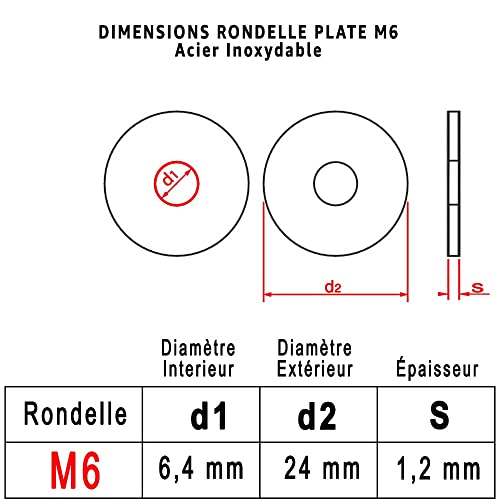 Unterlegscheiben Metall Edelstahl M6: Box 30 Stück extra groß (Durchmesser innen = 6,4 mm x Durchmesser außen = 24 mm) flach Typ LL aus Edelstahl A2 | Karosserie Heimwerker Reparatur |
